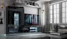 Black Wall Unit with Stripe Design and LED Light Black Wall Unit with Stripe Design and LED Light