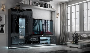 Black Wall Unit with Stripe Design and LED Light