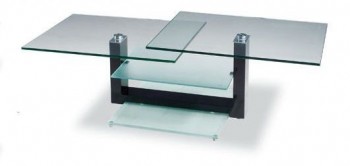 Rectangular Glass Contemporary Coffee Table with Unique Glass Shelves
