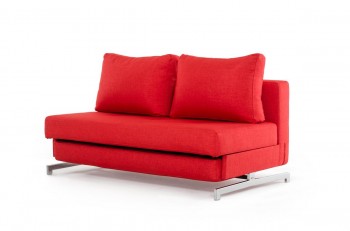 Contemporary Red Fabric Sofa Bed with Chrome Legs