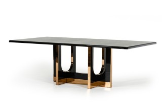 Modern Black High Gloss Crocodile and Rose Gold Large Dining Table