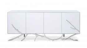 Modern White Buffet with Silver Accents