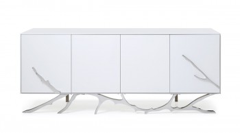 Modern White Buffet with Silver Accents