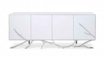 Modern White Buffet with Silver Accents Modern White Buffet with Silver Accents