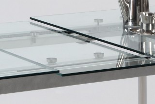 Contemporary Clear Glass and Chrome Extendable Dining Table