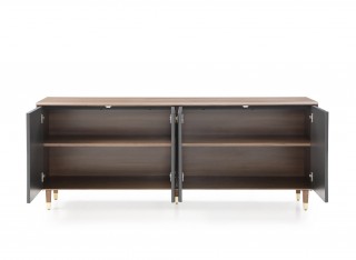 Modern Walnut Buffet with Uniquely Designed Matte Grey Doors