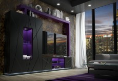 Black Wall Unit with Stripe Design and LED Light Black Wall Unit with Stripe Design and LED Light