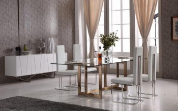 Modern Tempered Glass and Brass Dining Set