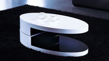 High Gloss White and Black Oval Coffee Table