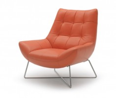 Modern Orange Leather and Stainless Steel Lounge Chair