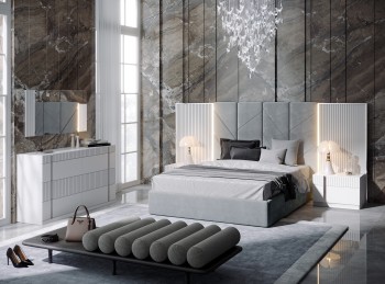Glamorous Grey Zebra Wood LED Bedroom Set