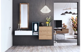 White with Natural Wood Hallway Wall Unit