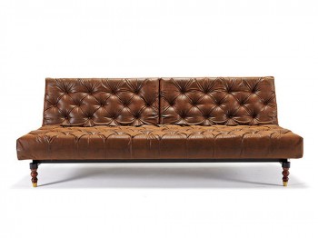 Retro Traditional Style Tufted Sofa Bed in Vintage Brown Leather