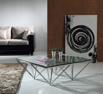 Geometric Tampered Glass and Stainless Steel Coffee Table