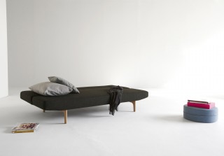 Contemporary Dark Brown or Grey Fabric Sofa Bed with Wood Legs
