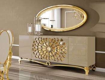 Light Beige High Gloss Buffet with Mirror