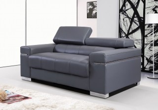 Contemporary Grey Italian Leather Sofa Set with Adjustable Headrest