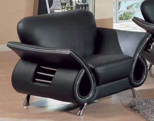 Contemporary Dual Colored or Black Leather Sofa Set w/ Chrome Details
