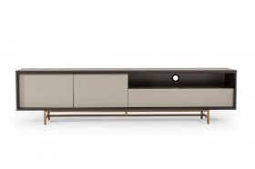 Modern Ebony TV Stand with Matte Grey Doors