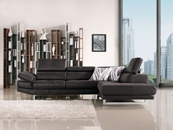 Italia Contemporary Black Fabric Sectional with Adjustable Headrests