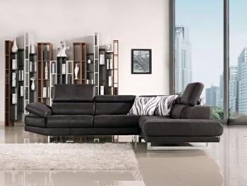 Italia Contemporary Black Fabric Sectional with Adjustable Headrests Italia Contemporary Black Fabric Sectional with Adjustable Headrests