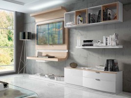 Elegant White Wall Unit with Entertainment Center for Living Room