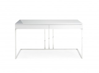 Elite High Gloss White Lacquer Desk with Stainless Steel Base