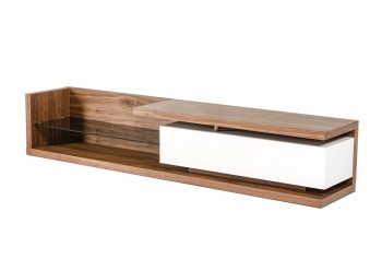 Low Profile Walnut TV Media Stand with Glass Shelf