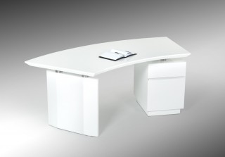 Elegant White Gloss Finish Desk with Stainless Steel Accents