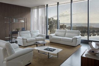 White Leather Sofa Set with Black Accents