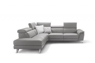 Italian Made Taupe Full Leather Sectional Sofa with Adjustable Headrest