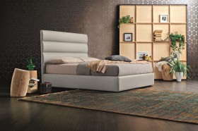 Elegant Leather Platform and Headboard Bed