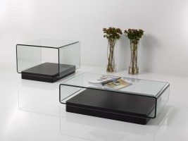 Contemporary Black Oak and Curved Tampered Glass Coffee Table