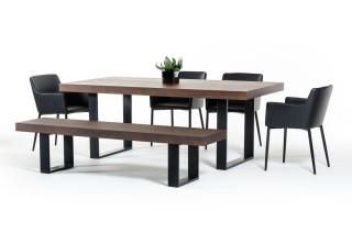 Classic Walnut Veneer and Black Metal Base Dining Table