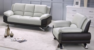 Two-Toned Leather Three Piece Sofa Set