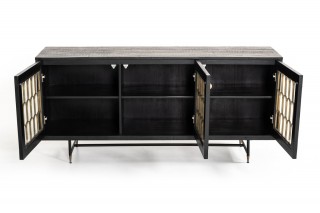 Modern Black Acacia Buffet with Antique Brass Accents