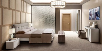 Uniquely Soft Shaped Platform Bedroom Set in Warm Brown Color