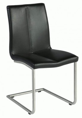 High Back Brewer Frame Side Chair in Black Leather Upholstery