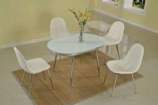 Extendable Oval Frosted Glass Top Modern Dinner Table Set