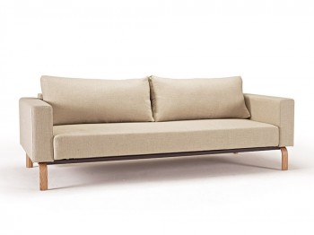 Natural Khaki Fabric Sofa Bed with Durable Oak Legs