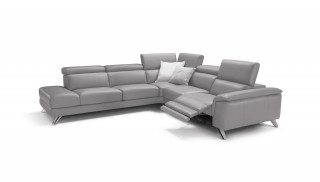 Italian Made Taupe Full Leather Sectional Sofa with Adjustable Headrest