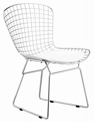 Solid Steel Wire Chair with Leatherette Cushion Harry Bertoia