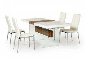 White and Walnut Floating Extendable Dining Table