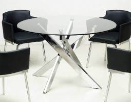 Round Clear Glass Dining Table with Chrome Crossed Legs