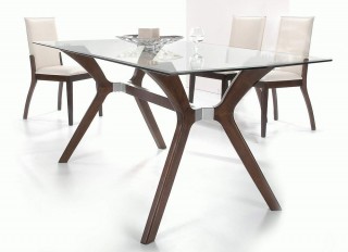 Dark Walnut Dining Table with Tempered Rectangular Glass Top