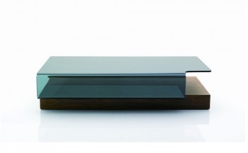 Contemporary Coffee Table with Curved Glass Top in Oak Wood