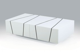 Unique White Zebra High Gloss Coffee Table with Storage Drawers