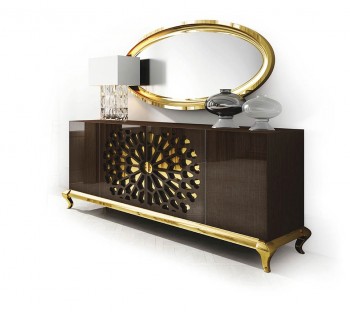 Rich Brown High Gloss Buffet with Mirror