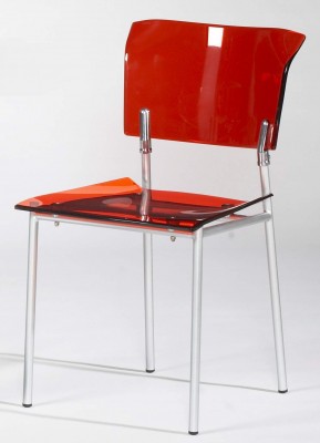 Acrylic Side Chair in Red with Metal Frame