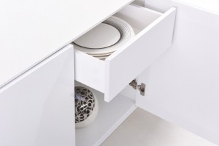 Spacious White High Gloss Buffet with Stainless Steel Legs